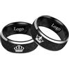 Ihanskio Personalizzato glassato corona coppia anelli all'interno del testo inciso Anelli di promessa per lui e lei personalizzato coppia bande per anniversario Matrimonio Fidanzamento (Nero-8mm/8mm)