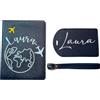 LesBri Homemade Creations Porta Passaporto Personalizzabile con Etichetta Valigia, Design Mappamondo con Aerei, 11.0 x 14.5 cm, Tema Viaggio (Blu)