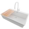PRIMAGRAN Lavandino da Cucina Tutto Bianco 78x50cm, Lavello in Granito a 1 vasca + Rubinetto 38x14cm + Set di accessori, Lavabo da Cucina Incasso al Mobile 80cm - Oslo Top S624