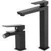 Inbagno Set Miscelatori Per Lavabo Alto E Bidet In Ottone Nero Opaco Della Linea Kubo, Completo Di Pilette Click Clack E Kit Di Montaggio