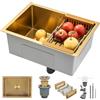 KOOGIMDDR Lavello Cucina 1 Vasca 60 x 40 cm Oro, Nano Lavandino Cucina in Acciaio Inox, Lavabo Cucina da Appoggio Lavelli da Cucina, Lavello Cucina con Set di Drenaggio, Sifone e Troppopieno