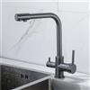 XJTNLB Miscelatore 3 Vie Cucina Grigio Rubinetto a Tre Vie per Lavello Cucina a Doppia Leva 3 in 1 Miscelatore Cucina per Acqua Potabile