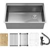 DeerValley, lavello da cucina in acciaio inox, 76 x 48 cm, con stazione di lavoro, tagliere, scolapiatti e accessori, rivestimento nano, silenzioso e facile da pulire