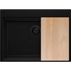 PRIMAGRAN Lavello Angolare Tutto Nero 68x50cm, Lavandino in Granito a 1 vasca + Set di accessori, Lavabo da Cucina Incasso al Mobile 70cm - Oslo Top S498