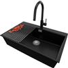 PRIMAGRAN Lavandino da Cucina Nero 78x50cm, Lavello in Granito a 1 vasca + Rubinetto 40x20cm + Set di accessori, Lavabo da Cucina Incasso al Mobile 80cm - Oslo Top S567