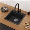 CECIPA Lavello da cucina in granito 45x45cm, moderno set di lavello da incasso con 2 fori per rubinetto, nero, quadrato, lavandino per la cucina