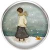 Handmade Generico Anello Regolabile in Acciaio Inossidabile, Diametro 25 mm, Fatto a Mano, Illustrazione Ragazza nella neve