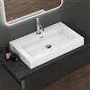 doporro Lavabo da Appoggio Rettangolare, Lavabo Bagno Sospeso con Foro Rubinetto e Troppopieno in Marmo Resina Bianco Lucido, Lavandino Bagno 73x48x10cm Colossum18