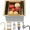 SCYOMSTORE Lavello da cucina, 45 x 45 cm, lavello da cucina, in acciaio inox, moderno lavello da incasso, piccolo, sotto piano o da incasso, con rubinetto, filtro estraibile, sifone e filtro di