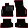 QUEMAR Tappetini Auto compatibili con Seat Leon IV KL anche eTSI dal 2020/ Kit Tappeti Moquette e Gomma su Misura (Set 2 Anter.+ 2 Poster.) / Ricami e Colori Personalizzati (4 Ricami, Bordo Rosso)