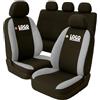 Susy Shop Coprisedili auto compatibili per Grande Punto, 3 e 5 porte, Made in Italy, set copri sedili per anteriori e posteriori, personalizzata con logo ricamato (Versione 5 Porte, Nero/Grigio Chiaro)