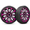 moto-MOLTICO Moltico Copricerchi - Set Copricerchi Universale 4 Pezzi - Adatto a Tutti i Cerchi in Acciaio - Copri Cerchioni - Anello di Sicurezza Regolabile - Rosa-Nero - 15 Pollici