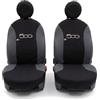 Auto Accessori Lupex - Coppia Coprisedili Anteriori Compatibili con 500, Fodere in Policotone con Ricamo Centrale, Set 6 Pezzi e Ganci, Made in Italy (Nero - Grigio Scuro)