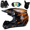 UIGJIOG Casco Da Motocross Stampa Floreale Arancione Set Con Occhiali Guanti Face Mask, Per Bambini E Adulti, Casco Da Motociclista AVT MX Integrale Per Downhill Offroad,Arancia,M(54~55cm)