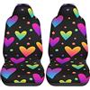 FJAUOQ Coprisedili anteriori per auto, con cuore arcobaleno, colore nero, universale, 2 pezzi