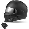 QJWMatic Casco Moto personalità Casco Sottomento Staccabile Uomo Donna Retro Street Fighter Combinazione Caschi Quattro Stagioni con Guanti Certificato ECE F,XXL59-60CM