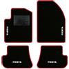 QUEMAR Tappetini Auto compatibili con Ford Fiesta MkV 5 serie 2002-2008/ Kit Tappeti Moquette e Gomma su Misura (Set 2 Anteriori + 2 Poster.)/Ricami e Colori Personalizzati (4 Ricami, Bordo Rosso)