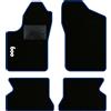 QUEMAR Tappetini Auto compatibili con Fiat 600 anno 1998-2010 / Kit Tappeti in Moquette e Gomma su Misura (Set 2 Anteriori + 2 Posteriori) / Ricami e Colori Personalizzati (1 Ricamo, Bordo Blu)