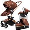 Aveainelle Passeggino 3 in 1 con Culla, Rotazione 360°, Tripla Assorbenza Urto, Pieghevole, Sicuro e Comodo, per Neonati 0-36 Mesi, carrozzina reversibile (Arancione)
