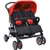 vidaXL Passeggino Gemellare in Acciaio Rosso e Nero Carrozzina Tandem Bambini