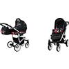 BabyLux Passeggino Largo 2in1 Deep e Passeggino con Accessori Regolabile e Pieghevole Struttura in Alluminio Leggero 2 Opzioni di Montaggio Ruote Impenetrabili Black Moro White Frame