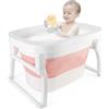 Supfine Bagnetto Neonato Vasca Bagno, Vaschetta Bagnetto Pieghevole con Seggiolino da Bagno e Supporto Antiscivolo, Dalla Nascita ai 3 Anni, Salvaspazio Portatile (72 * 51 * 42cm, Rosa)