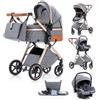 Gcarebb Passeggino 3 in 1, Passeggini Combinati Con Seggiolino Auto, Passeggino Con Maniglia Regolabile in Altezza, Design Panoramico, Telaio in Alluminio, Adatto per Neonati