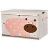 3 Sprouts, Baule Portagiochi Realizzato in Poliestere, Ideale per Contenere Oggetti e Giochi, Cesta Giochi Bambini Decorata con Ippopotamo Rosa, 61x37x38 cm