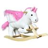 HOMCOM Cavallo a Dondolo a Forma di Unicorno con Musica, Struttura in Metallo e Legno, Rivestimento Peluche, 69x32x57cm, Bianco Rosa