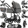Reenborn Passeggino Trio, Passeggino 3 in 1 con Due Modi Reversibili Spingere, Trio Neonati con Telaio Alluminio Paesaggistico Alto, Design Pieghevole in Un Clic (588 Grey)