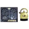 Kaiser Gas-KfeldKG 6325Em, fornello a gas da incasso, stile retrò, 60 cm, impero, smaltato, nero, 3,8 Kw WOK+WK 2000 ElfEm, bollitore a LED, 2 l, 1800 W