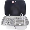 Generic Fornello da campeggio a gas per camper, piano cottura a gas con 2 bruciatori, con lavello in acciaio inox, combinato, per campeggio, camper, roulotte, GPL, compatibile con gas