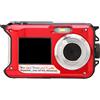 Hidyliu Fotocamera Digitale Resistente All'acqua da 2,7K 48MP, Fotocamera Subacquea a Doppio Schermo con Zoom Digitale 16X, per Snorkeling e Fotografia di Viaggio (Rossa)
