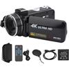 Zunate Videocamera con Videocamera 4K, Touch Screen IPS da 3 Pollici, Zoom Digitale 18X, Rilevamento Intelligente dei Volti e Messa a Fuoco, Supporto per la Registrazione Durante la
