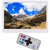 Akozon Cornice per Foto Digitale Album Fotografico Elettronico Lettore MP3 MPEG4 Orologio Calendario Telecomando 14 Pollici Bianco per Soggiorno (Spina UE 110‑240 V)
