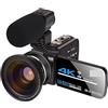QZCX Videocamera Digitale, Videocamera Video Vlogging for Facebook Remote Control da 3,0 pollici Touch Screen Hood Webcam Camera Video Digital Camera digitale(Standard,AF2 Mic Lens)