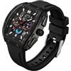 findtime Orologio da uomo con cronografo, analogico, sportivo, impermeabile, per corsa, cronometro, con fasi lunari luminose, unico Tonneau, nero, Casual