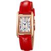 ALANTOP Elegante orologio al quarzo da donna, rettangolare, con cinturino in pelle, corona di cristallo blu, impermeabile, design elegante, Piccolo-rosso