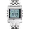 FENKOO Da uomo Orologio da polso Digitale LED Telecomando Calendario allarme Cronometro Acciaio inossidabile Banda Argento