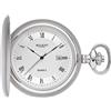 REGENT Orologio da tasca da uomo Savonnette con coperchio in acciaio inox, diametro 48 mm, data al quarzo, in diverse varianti, P-749 - Argento/numeri romani, Classico