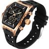 findtime Tonneau - Orologio da polso da uomo, analogico, digitale, rettangolare, alla moda, sportivo, militare, impermeabile, con LED, cronometro, conto alla rovescia, sveglia, schermo curvo, Oro rosa