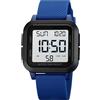 findtime Orologio digitale quadrato a LED con numeri grandi, orologio da polso per uomo e donna, unisex, per attività all'aperto, con allarme/timer/doppio orno/cronometro/12/24H, blu/bianco, cinghia