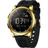 Forrader Orologio digitale da uomo, impermeabile, sportivo, ultra sottile, militare, contapassi, cronometro, retroilluminazione a LED, sveglia, calorie, data, Oro/nero.