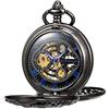 TREEWETO Orologio da tasca meccanico Dream Dragon scheletro mezzo cacciatore doppio aperto argento bronzo nero caso