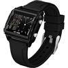 Forrader Orologio digitale quadrato da uomo con numeri grandi, quadrante grande, orologio da polso per uomo e donna, impermeabile, LED, unisex, elettronico, con sveglia, data, cronometro, Nero-b