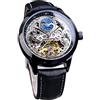 FORSINING Orologio da uomo Tourbillon Fase lunare automatico Orologio da polso in pelle Moda Business Scheletro Orologi di lusso a carica manuale, Nero , Classico, Affari