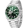 PAGRNE DESIGN orologi da uomo Orologio automatico meccanico GMT Orologio da polso in acciaio inox 42mm vetro zaffiro impermeabile calendario luminoso Business Uomo (1736 Verde SS)
