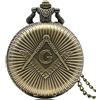 ENESEA Orologio da taschino Decorativo, Massoneria Massonica Effetto Bronzo Retro/Vintage Caso Orologio da Taschino da Uomo al Quarzo Collana - Su Catena da 32 Pollici / 80cm