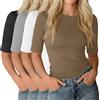 Neer Confezione da 4 Top da Donna a Mezza Manica Lunghezza al Gomito vestibilità Slim Girocollo 1/2 T-Shirt Basic Estive(M,Marrone, Crema, Grigio Chiaro, Nero)
