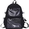 JSGHGDF Zaino giapponese in nylon di grande capacità per studenti universitari con display anime, borsa da scuola Itabag con tasca trasparente per unisex, Nero